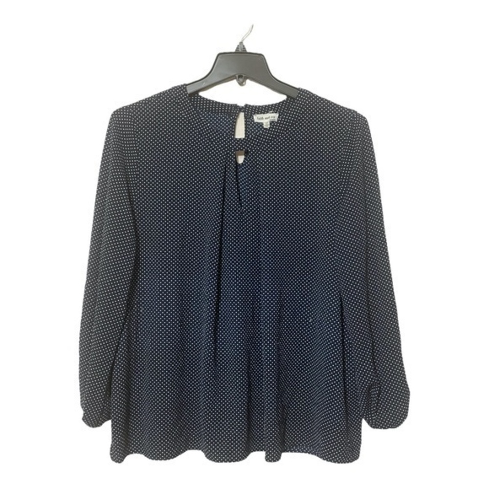 Faith and Joy Womens Navy Blue Polka Dot Blouse Bell Sleeve Size 3X